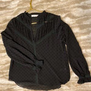 Lush Sheer Black Ruffle Polka Dot Blouse